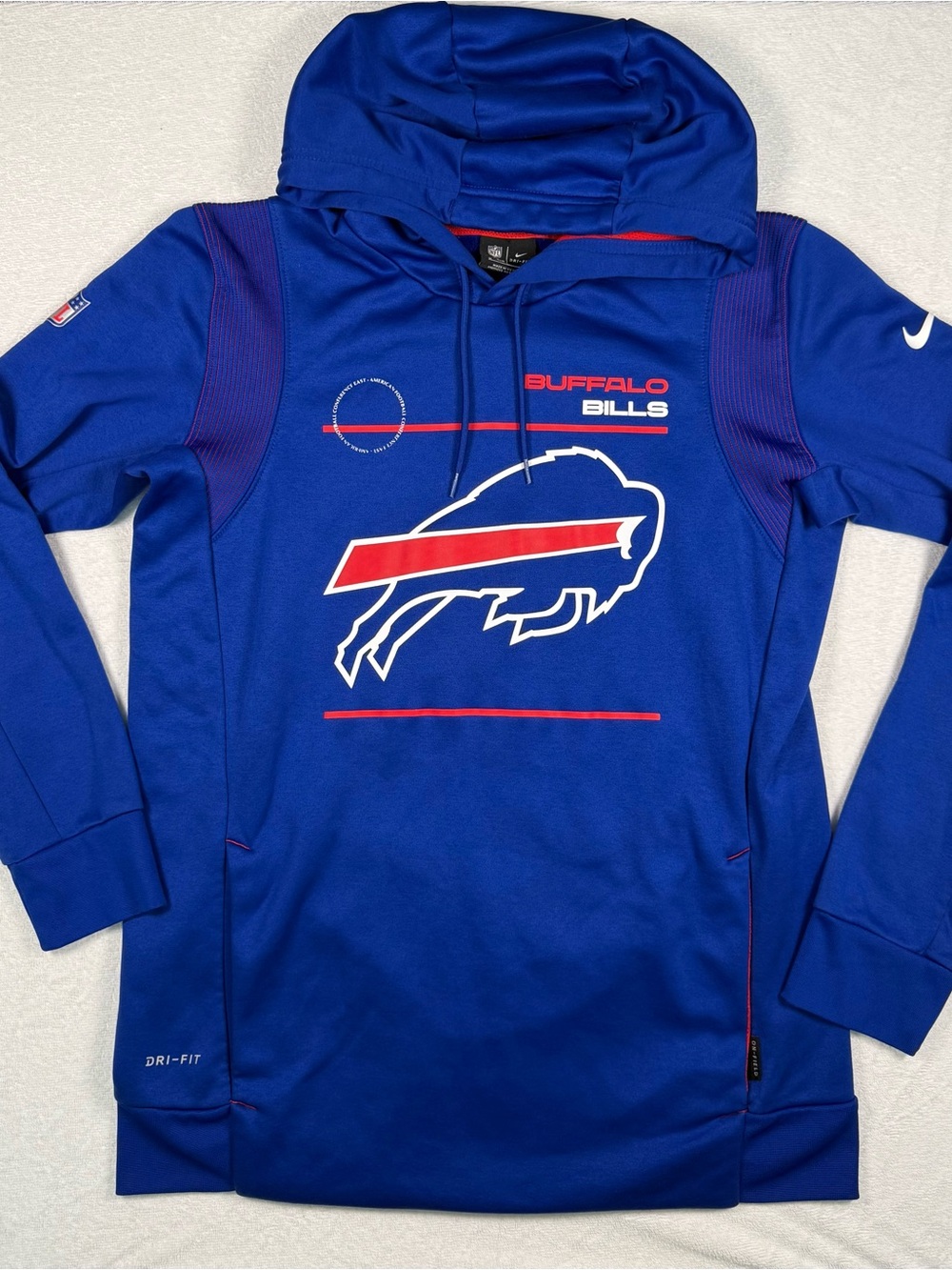 Nike NFL Blue Buffalo Bills Dri-Fit On-Field Hoodie with Red & White Logo